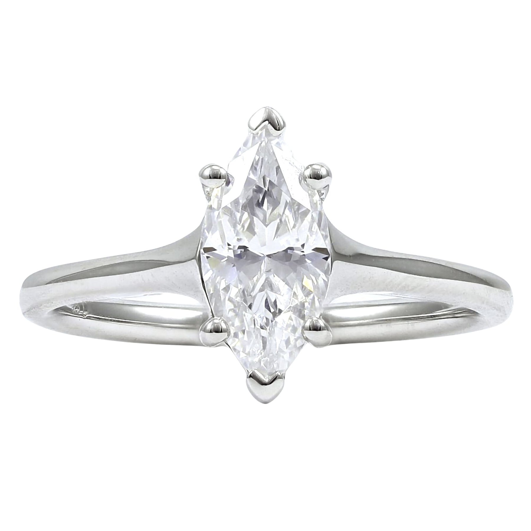 SOLITAIRE ENGAGEMENT RING MOUNTING SHOWN WITH A MARQUISE CUBIC ZIRCONIA