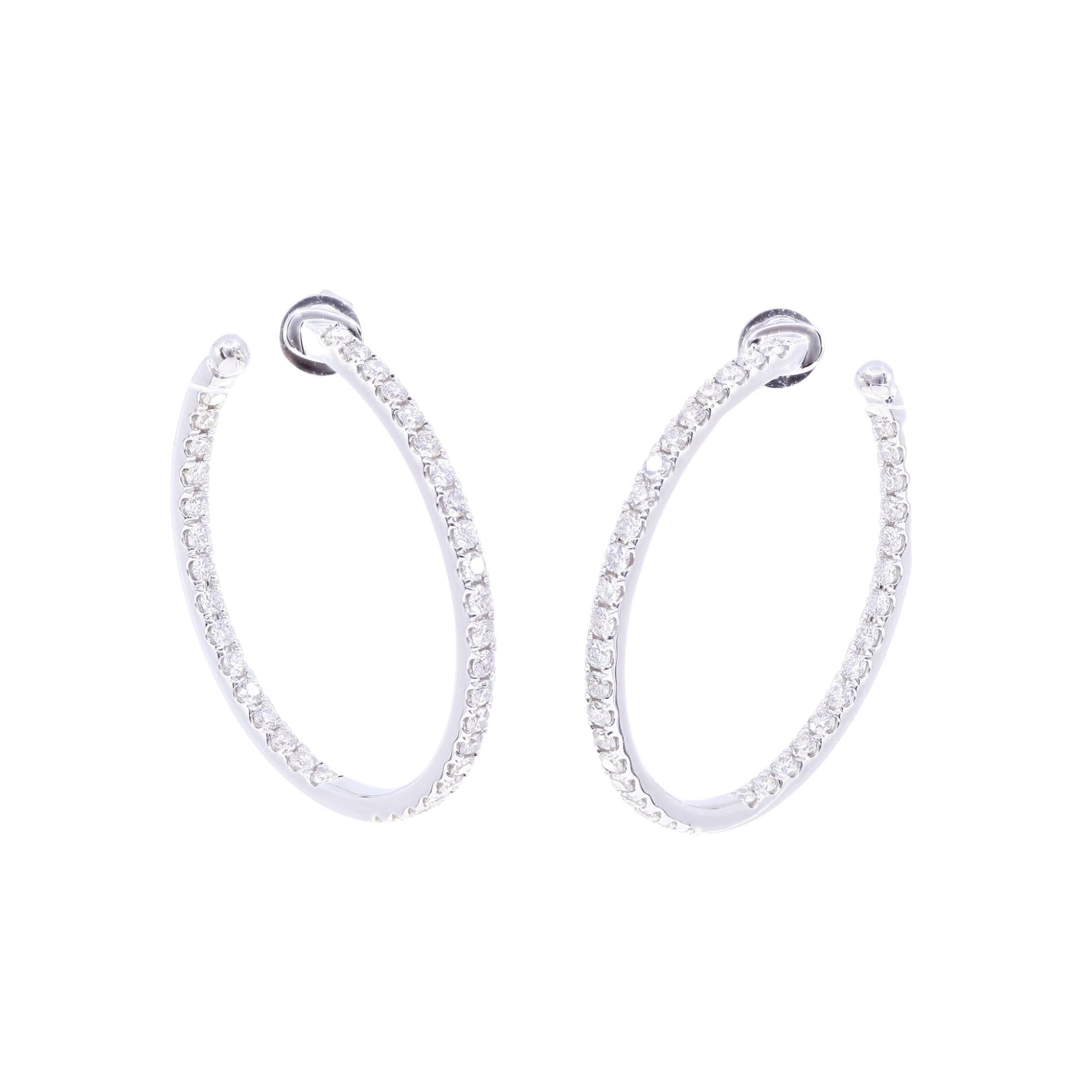 14K WHITE GOLD 35MM INSIDE-OUTSIDE DIAMOND HOOP EARRINGS 1.91CTW