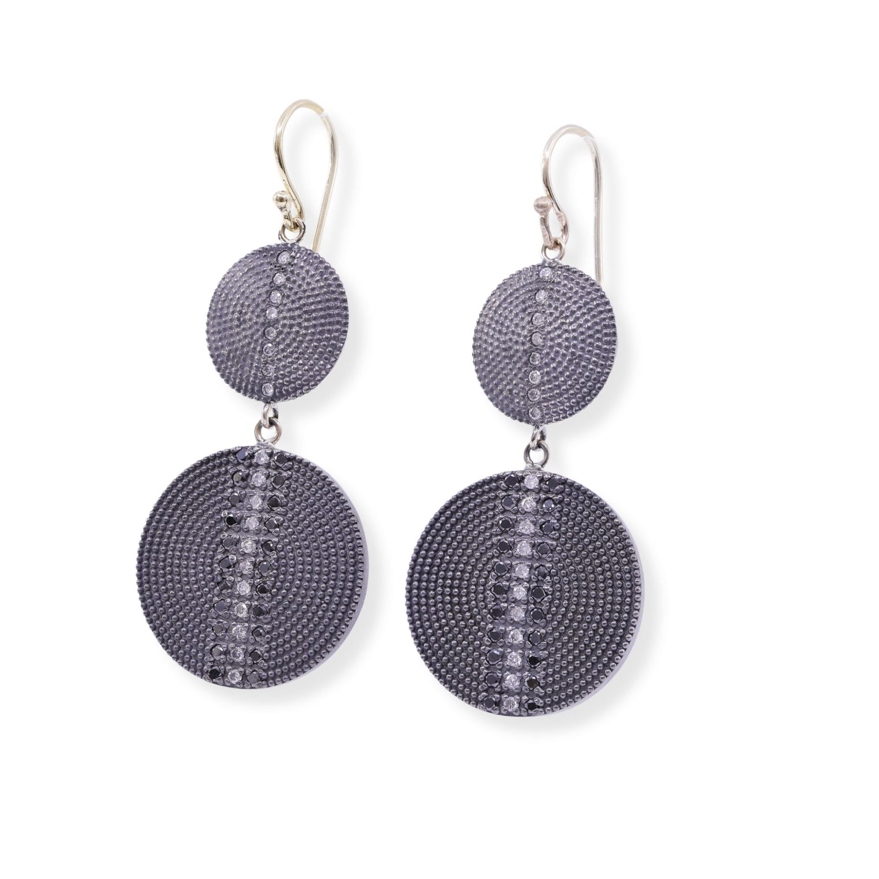 SUNEERA BLACK RHODIUM STERLING SILVER TEXTURED VIOLET DISC EARRINGS