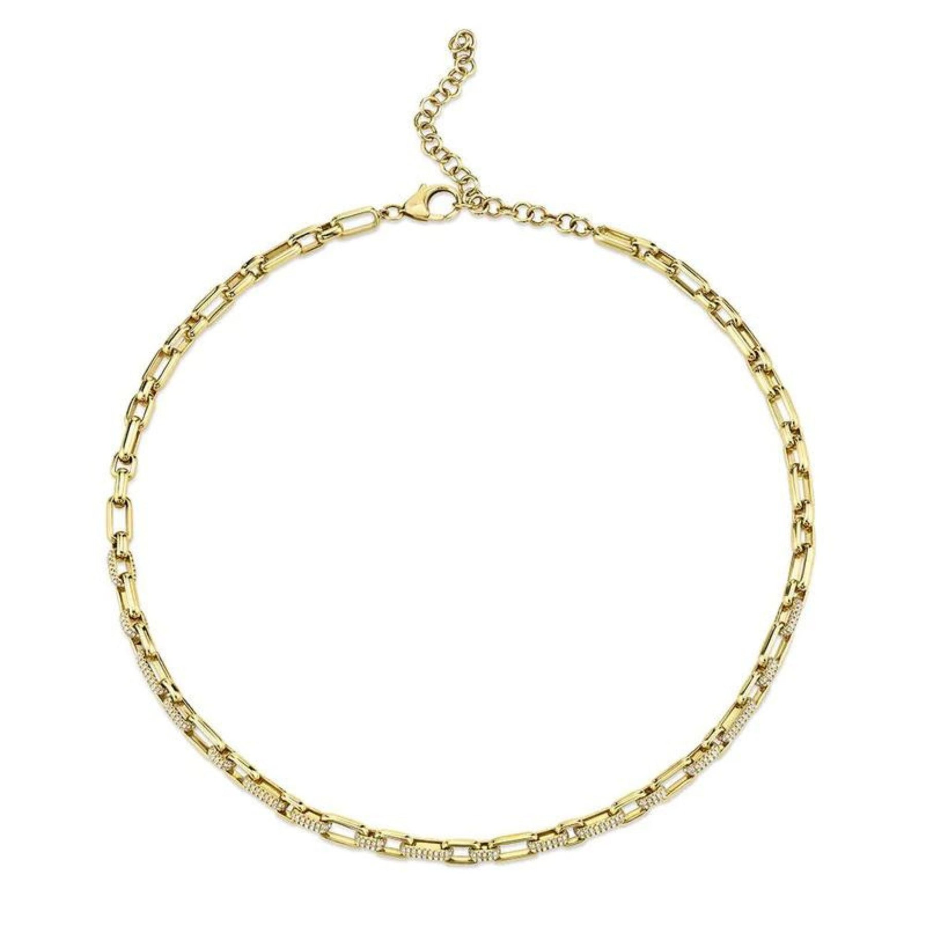 SHY CREATION 14K YELLOW GOLD DIAMOND PAVE PAPERCLIP LINK CHAIN NECKLACE - 1.59CTW