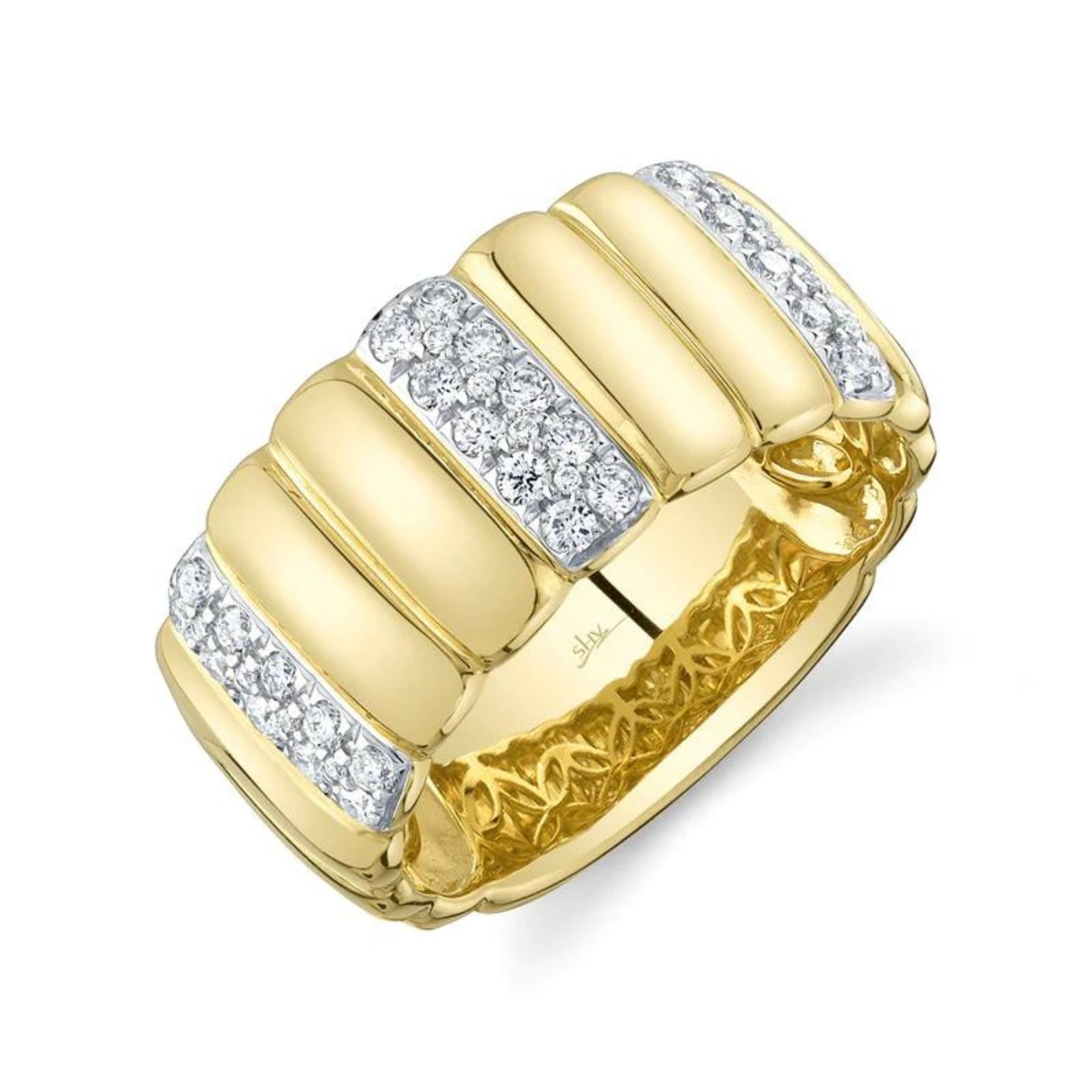 SHY CREATION 14K YELLOW GOLD DIAMOND 9MM RIBBED BAND - SZ 7.25