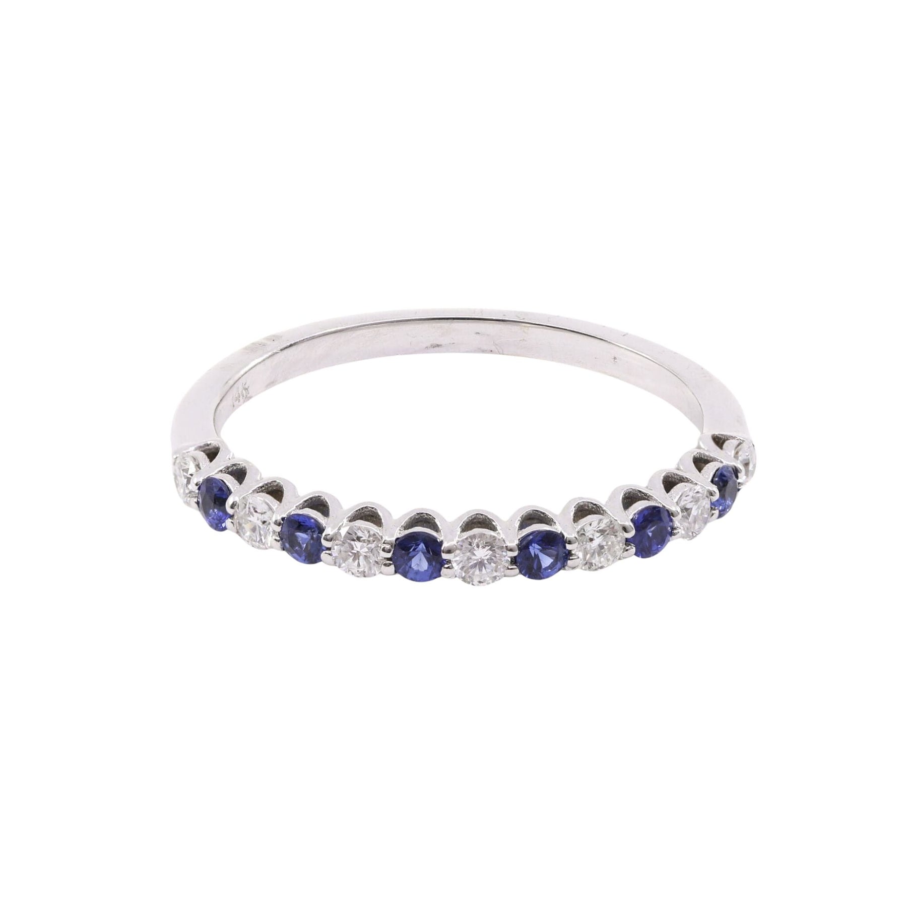 14K WHITE GOLD HALF ETERNITY BAND WITH DIAMONDS AND SAPPHIRES 0.29CTW