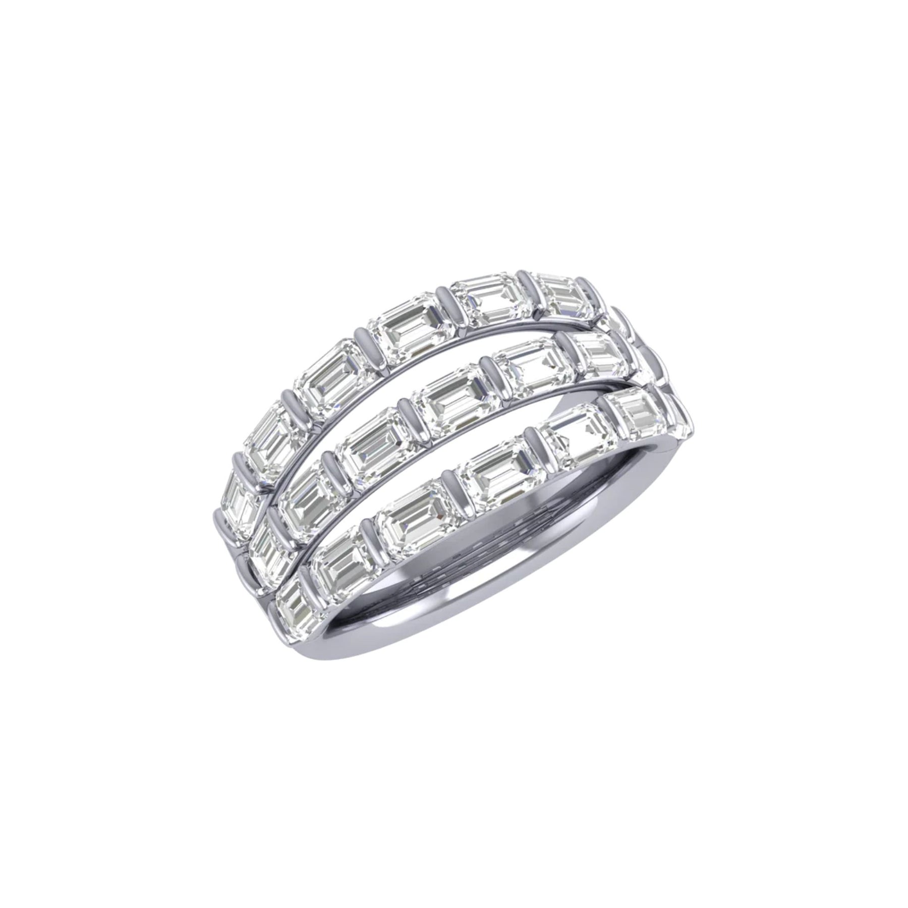 14K WHITE GOLD TRIPLE ROW BAGUETTE DIAMOND BAND 3.00CTW