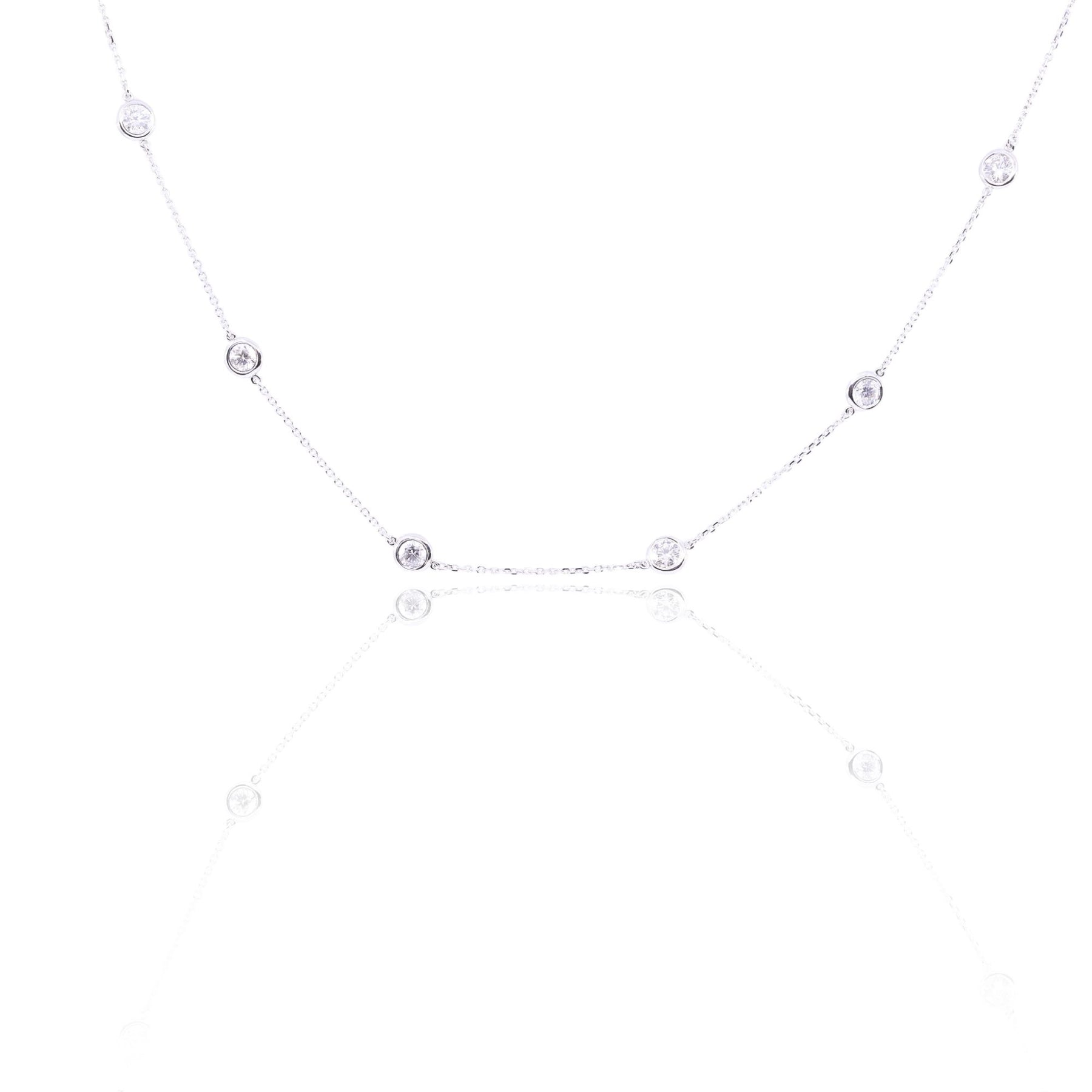 14K WHITE GOLD 18 INCH DIAMONDS-BY-THE-YARD BEZEL CHAIN NECKLACE 2.57CTW