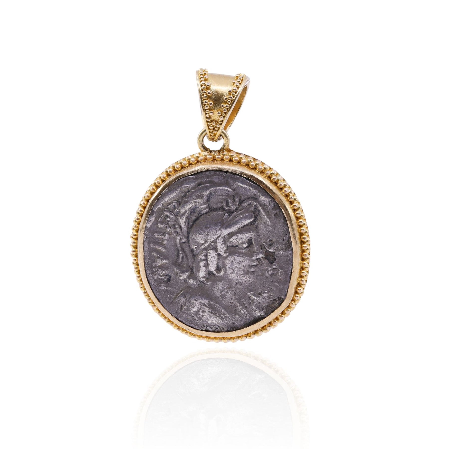 STEVEN BATTELLE 22K YELLOW GOLD FRAMED ANCIENT COIN PENDANT