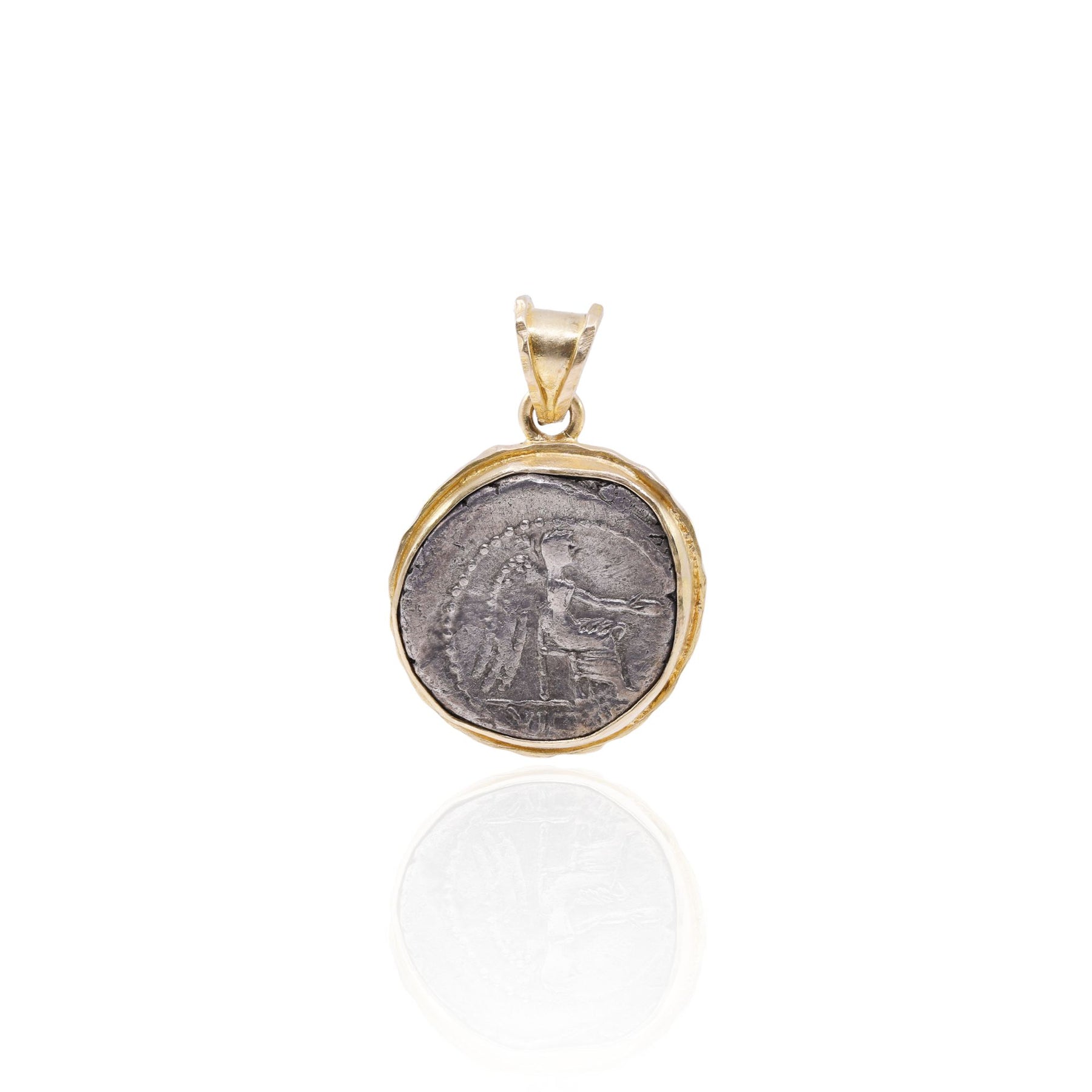 STEVEN BATTELLE 18K YELLOW GOLD FRAMED ANCIENT COIN PENDANT