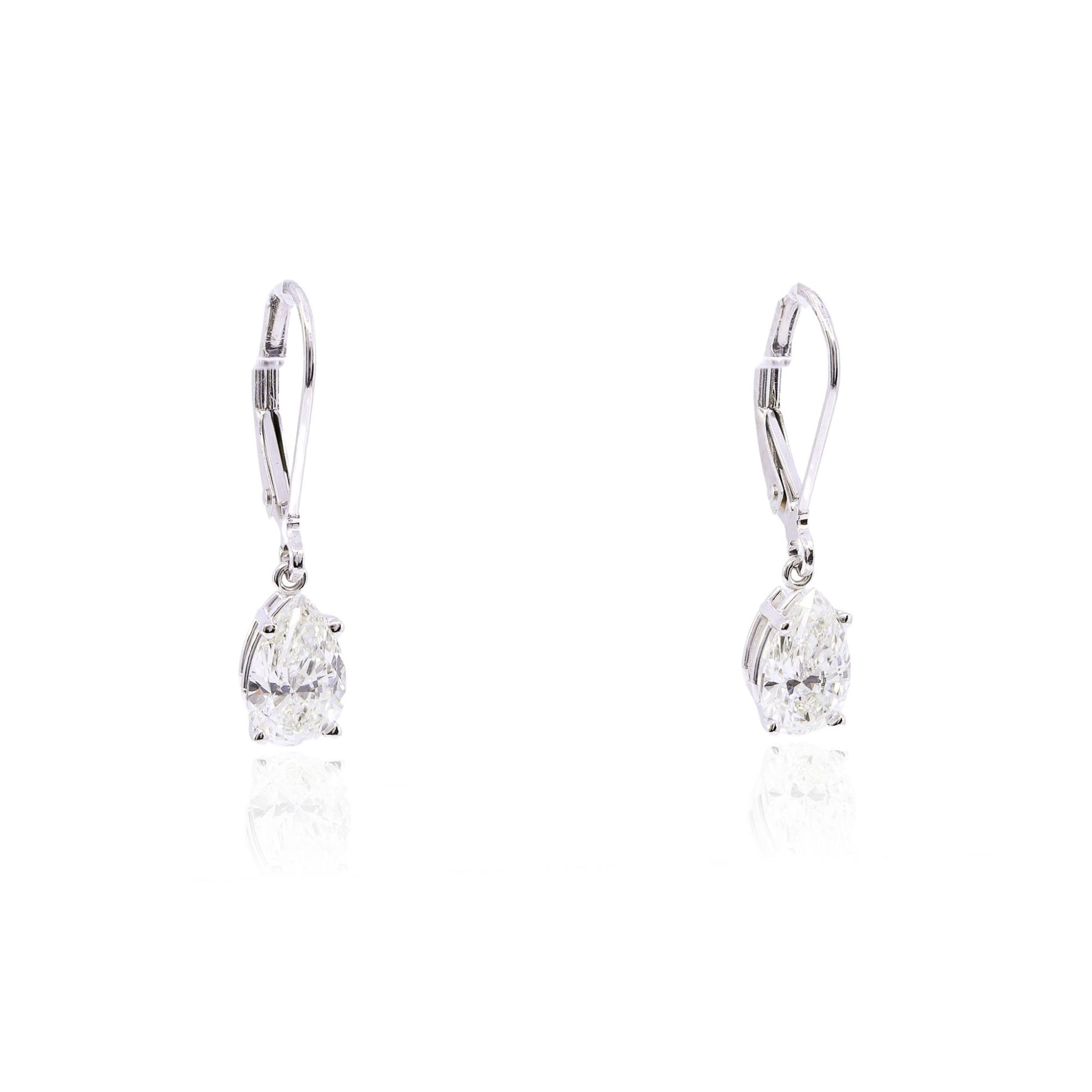 18KW PEAR DIAMOND LEVERBACK SOLITAIRE EARRINGS - 2.01CTW