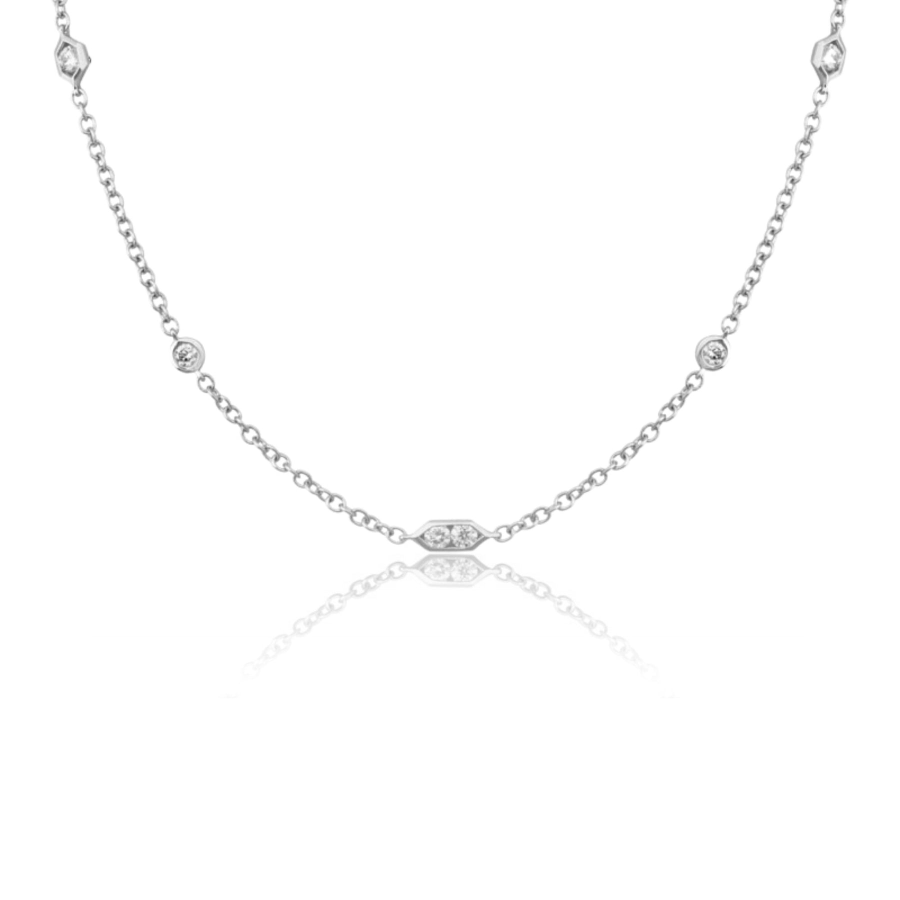 14K WHITE GOLD 18-INCH DIAMOND STATION CABLE NECKLACE 0.71CTW