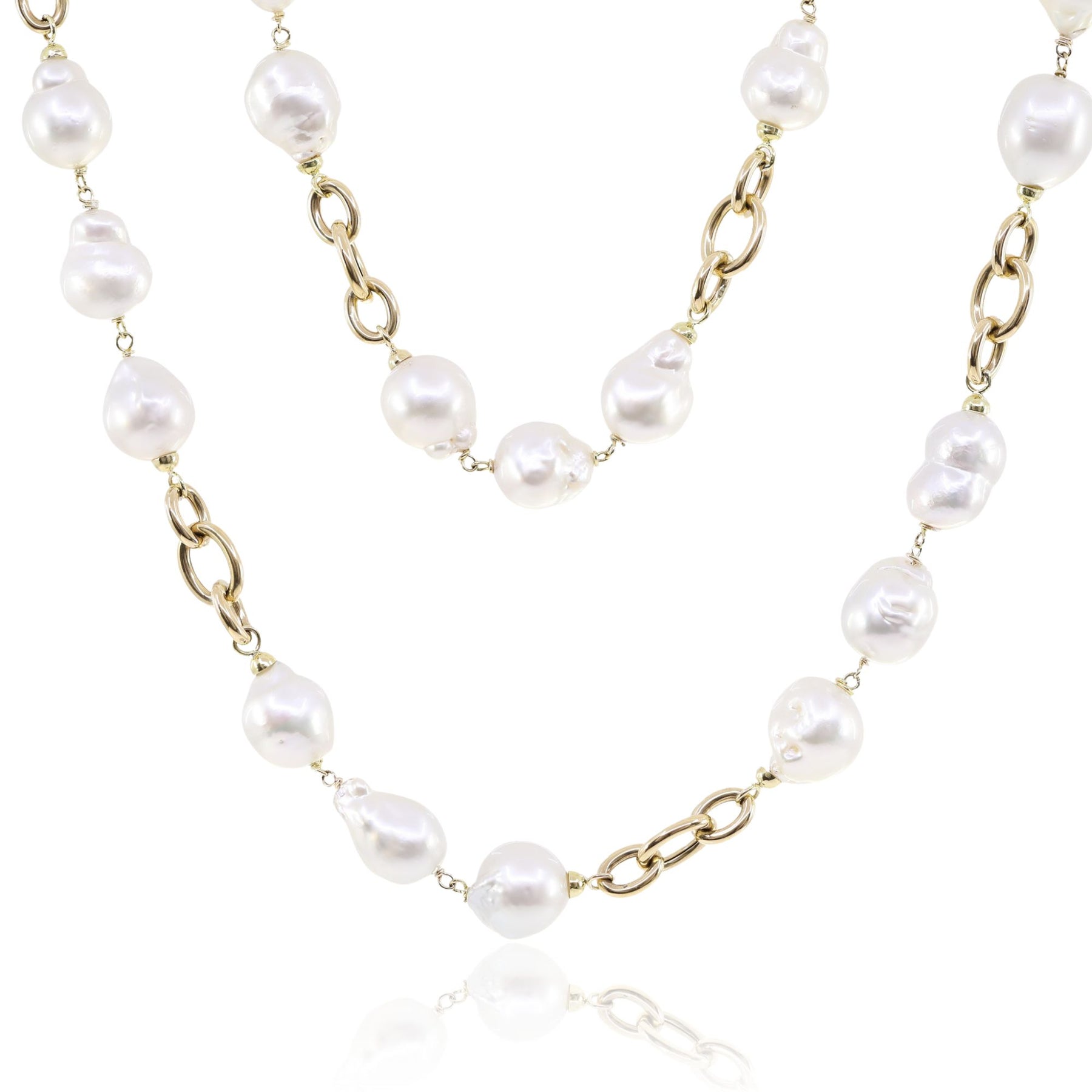 36-INCH BAROQUE SOUTH SEA PEARL AND 18K YELLOW GOLD CABLE LINK NECKLACE