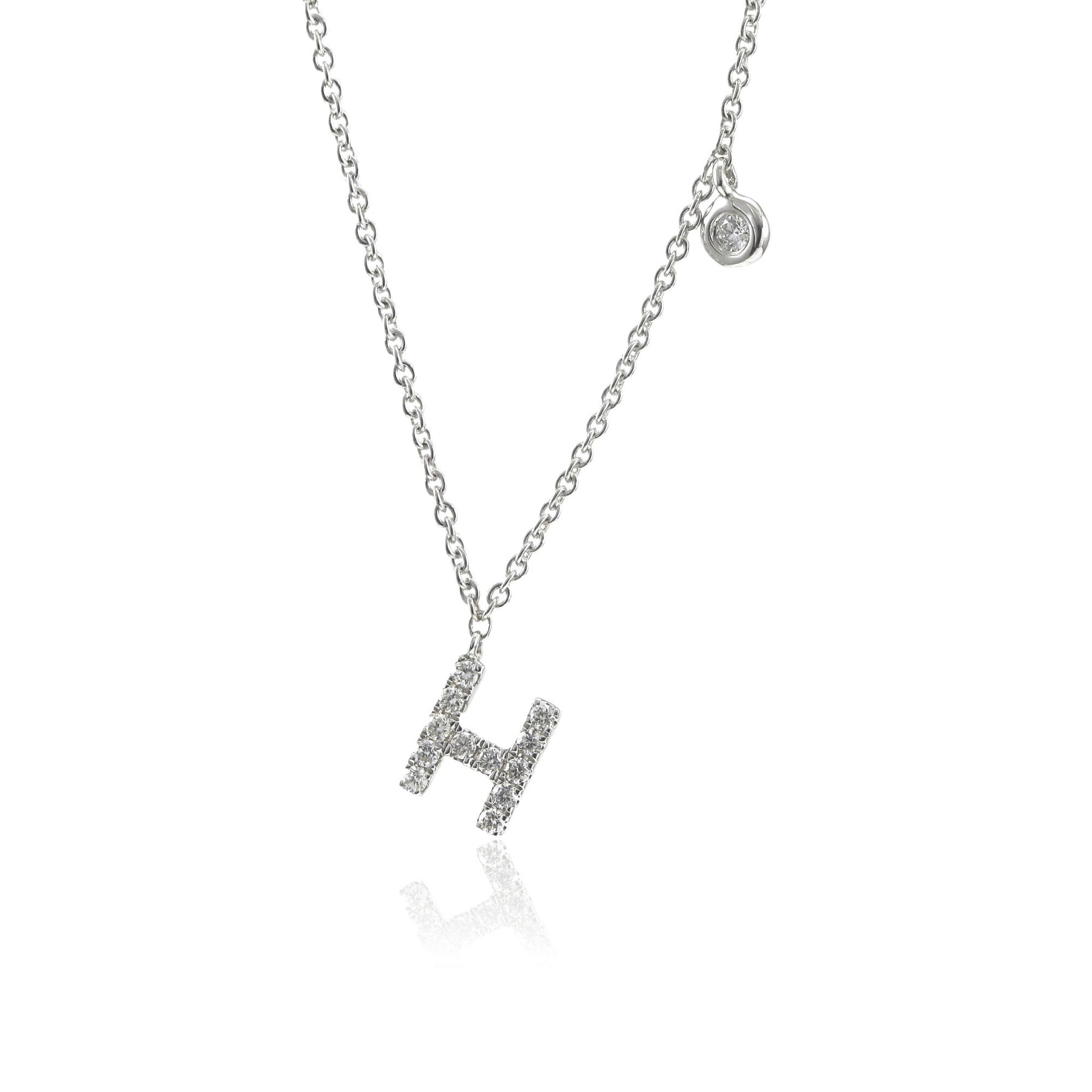 JUSTABLE 14-16-INCH 14K WHITE GOLD PAVE DIAMOND LETTER H NECKLACE