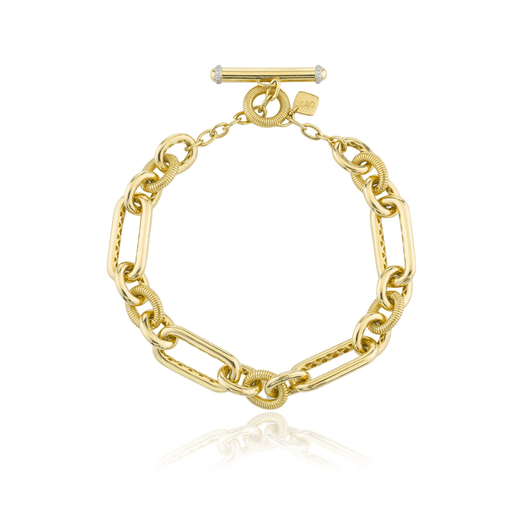 SLOANE STREET 18K YELLOW GOLD STRIE AND POLISHED HEAVY LINK BRACELET