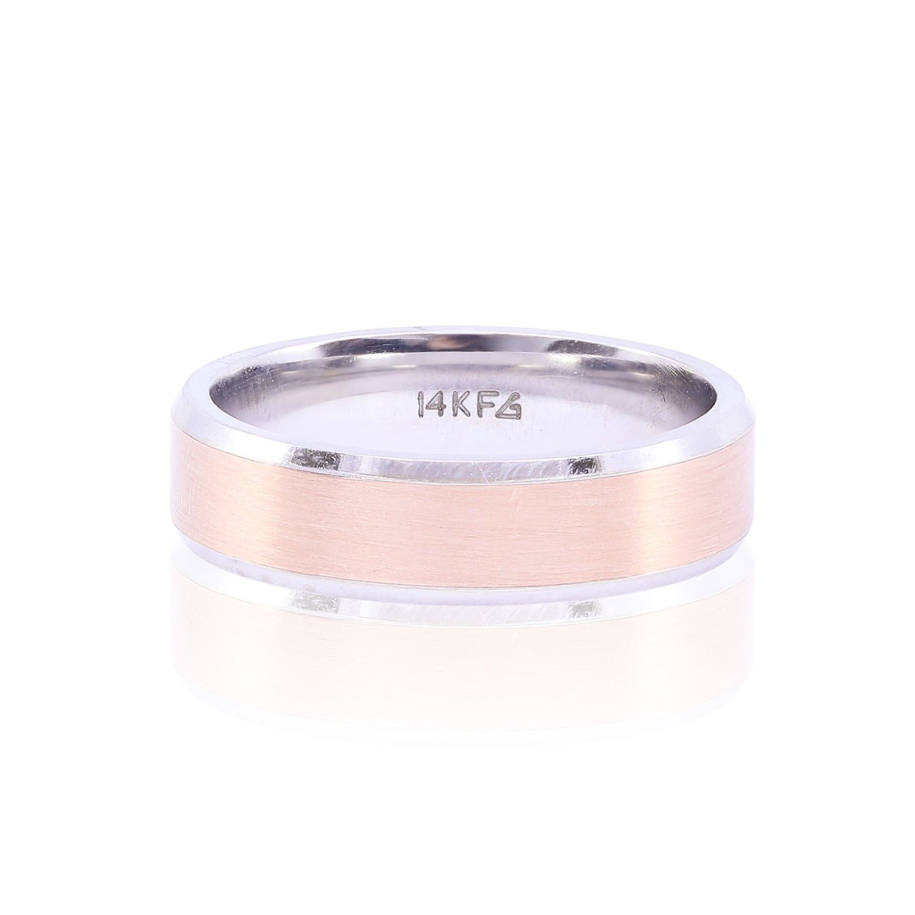 14K GOLD TWO-TONE WEDDING BAND WITH BEVELED EDGE