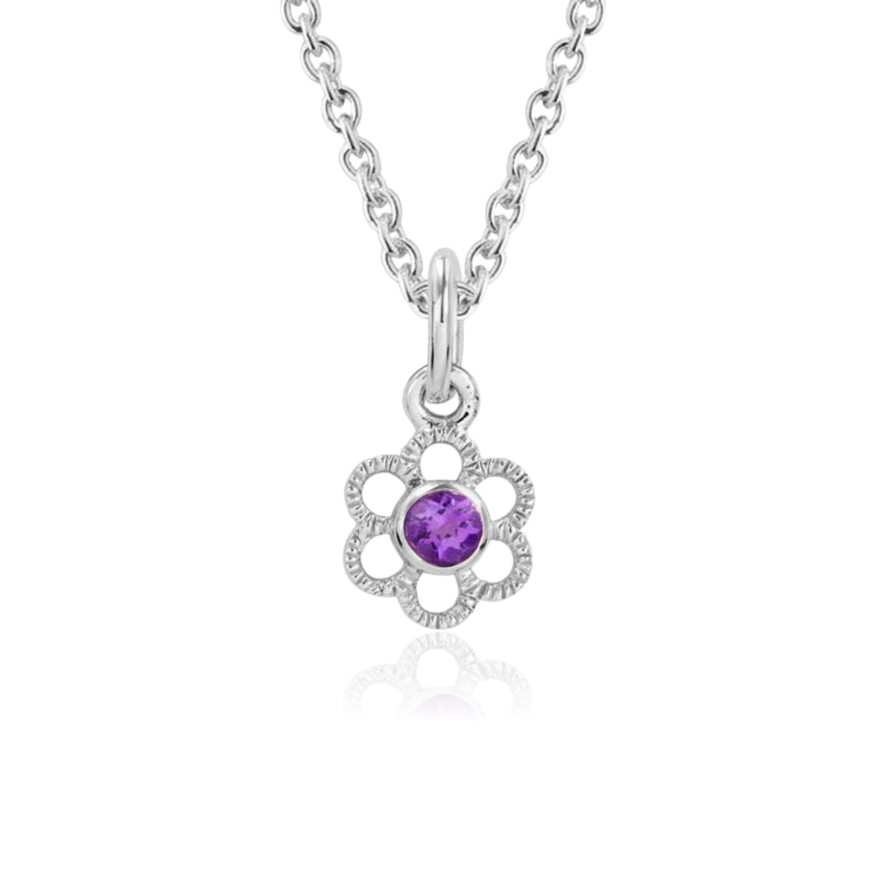 STERLING SILVER 2.5MM AMETHYST FLOWER NECKLACE