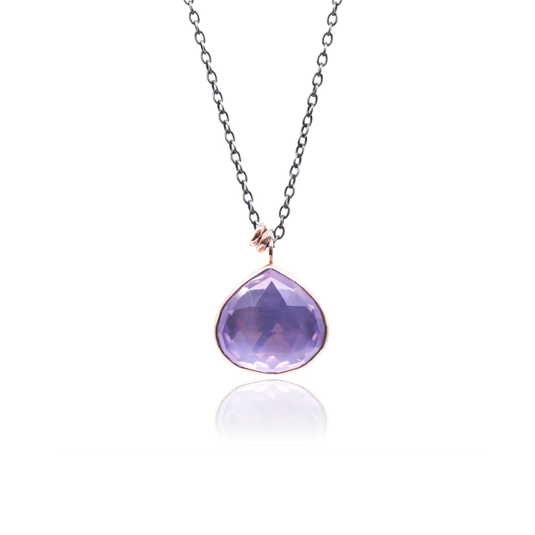 JAMIE JOSEPH STERLING SILVER AND 14K ROSE GOLD LOTUS CUT LAVENDER AMETHYST AND DIAMOND ACCENT NECKLACE