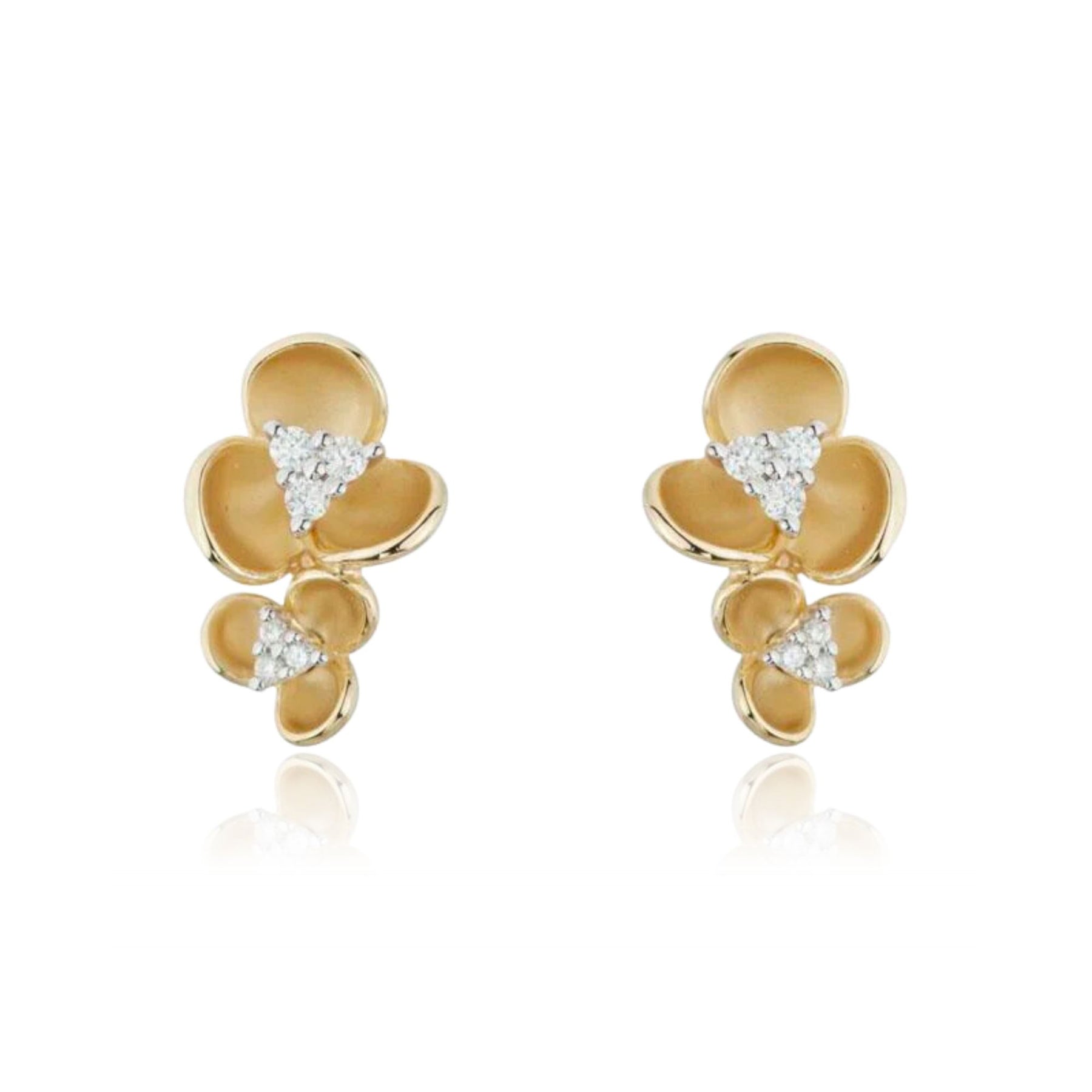 14K yellow gold diamond double Fiori flower stud earrings 