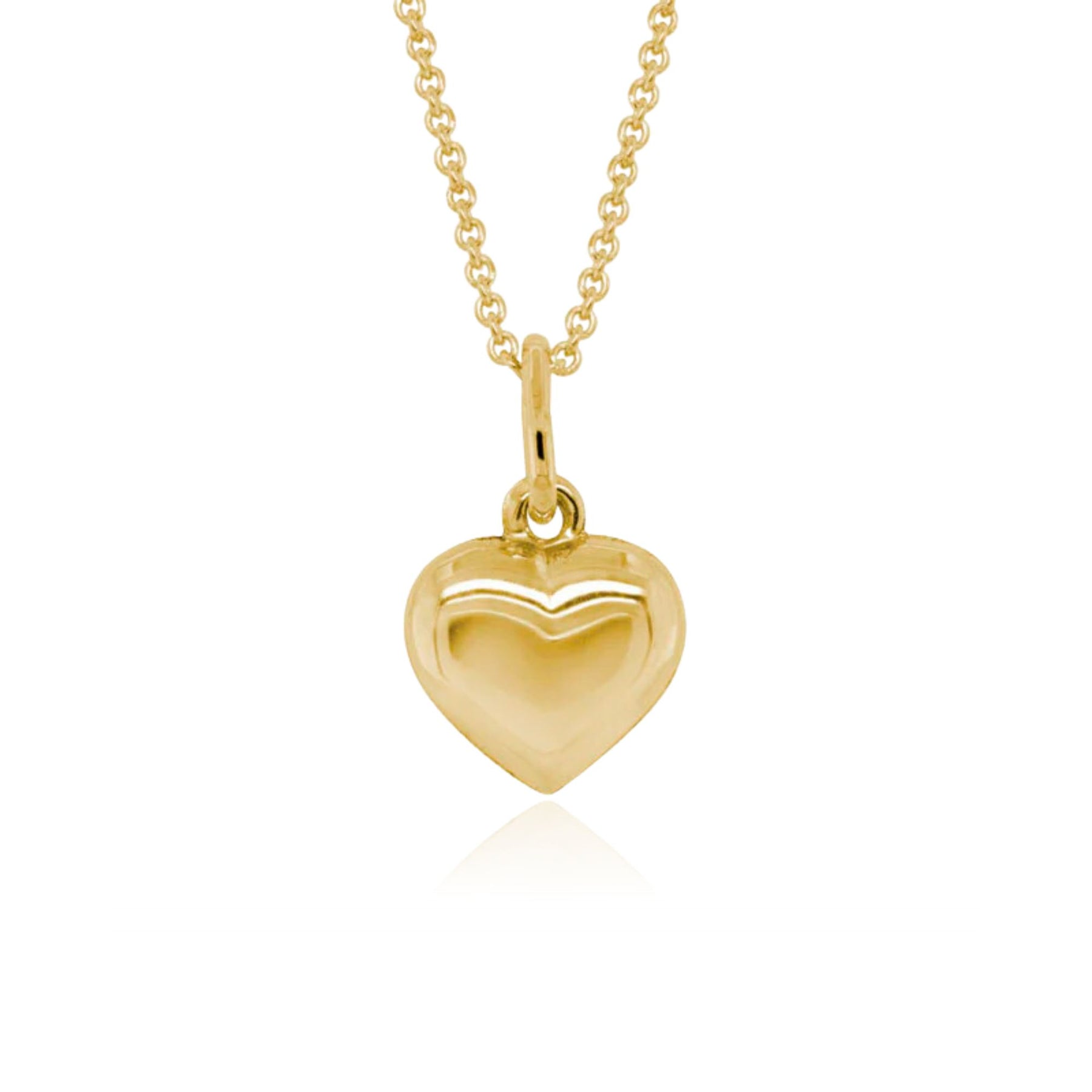 14K YELLOW GOLD 9MM PUFFED HEART NECKLACE, 14-15 INCHES