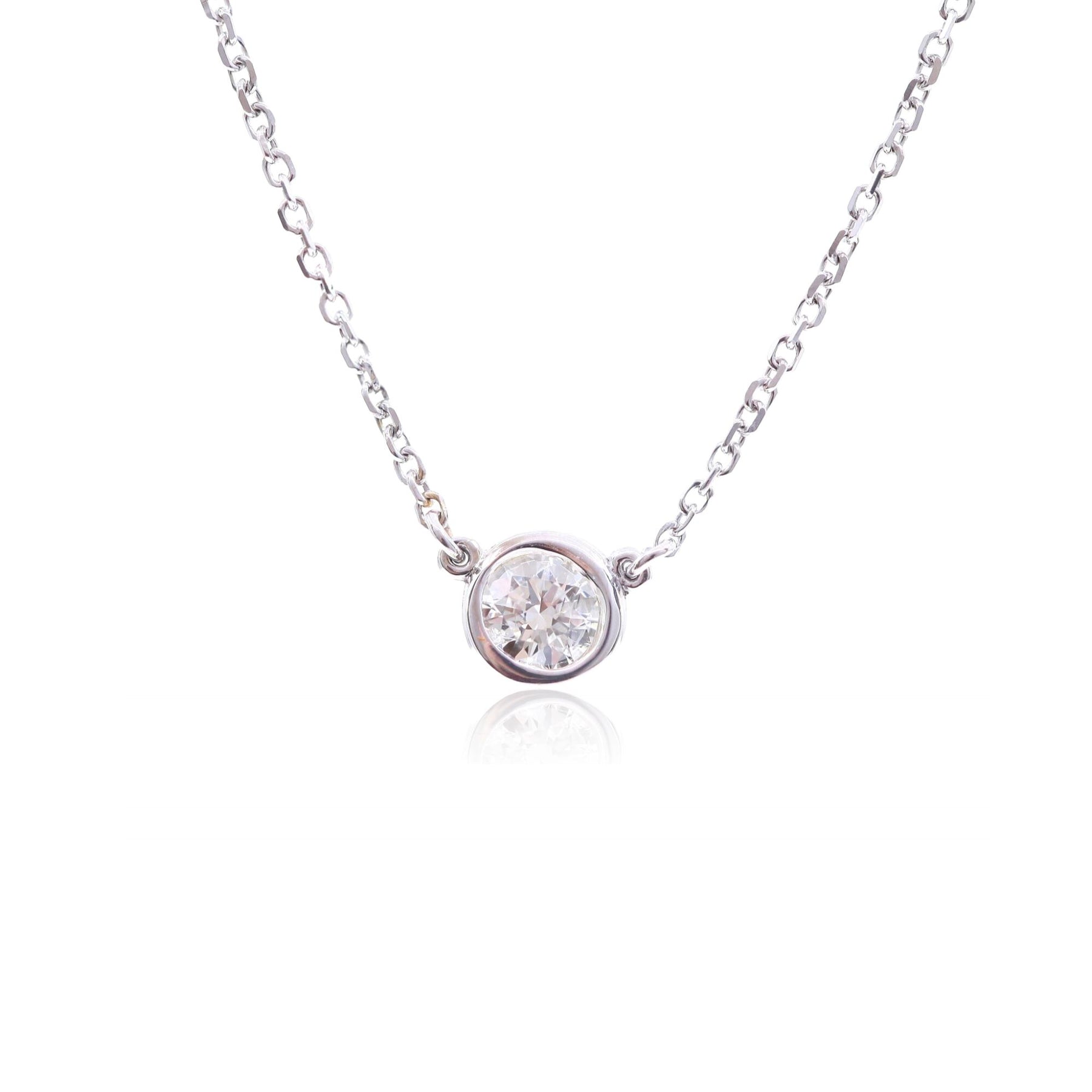 14K WHITE GOLD BEZEL-SET DIAMOND SOLITAIRE NECKLACE 0.25CT