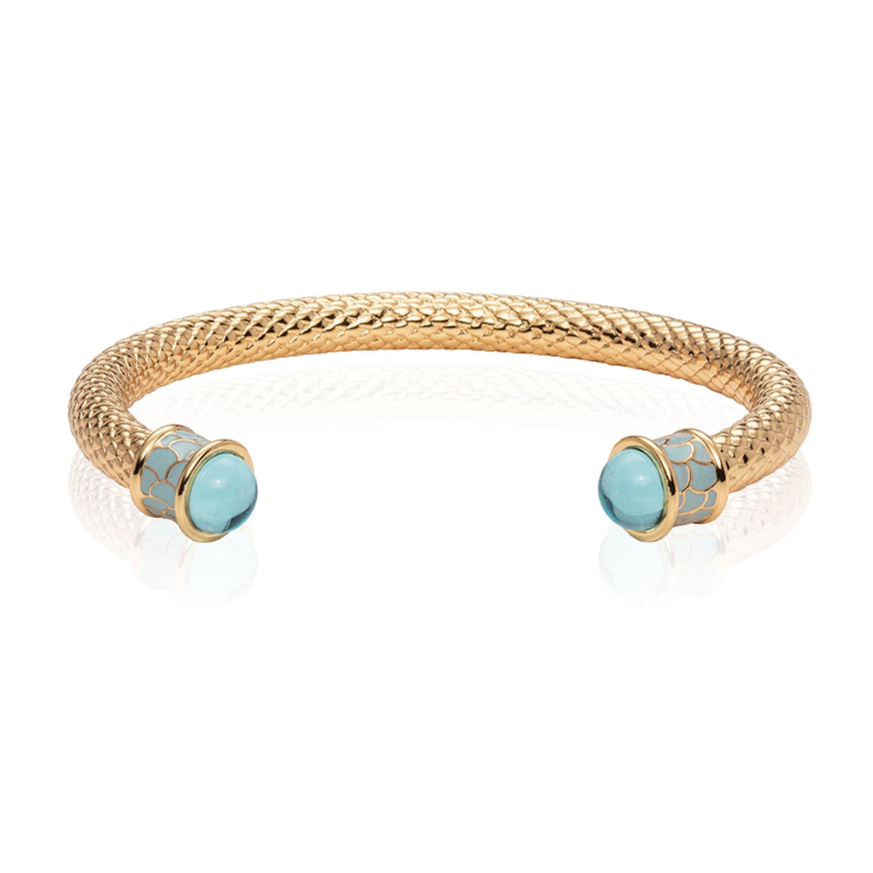 18K YELLOW GOLD PLATED SALAMANDER TORQUE AQUAMARINE BANGLE