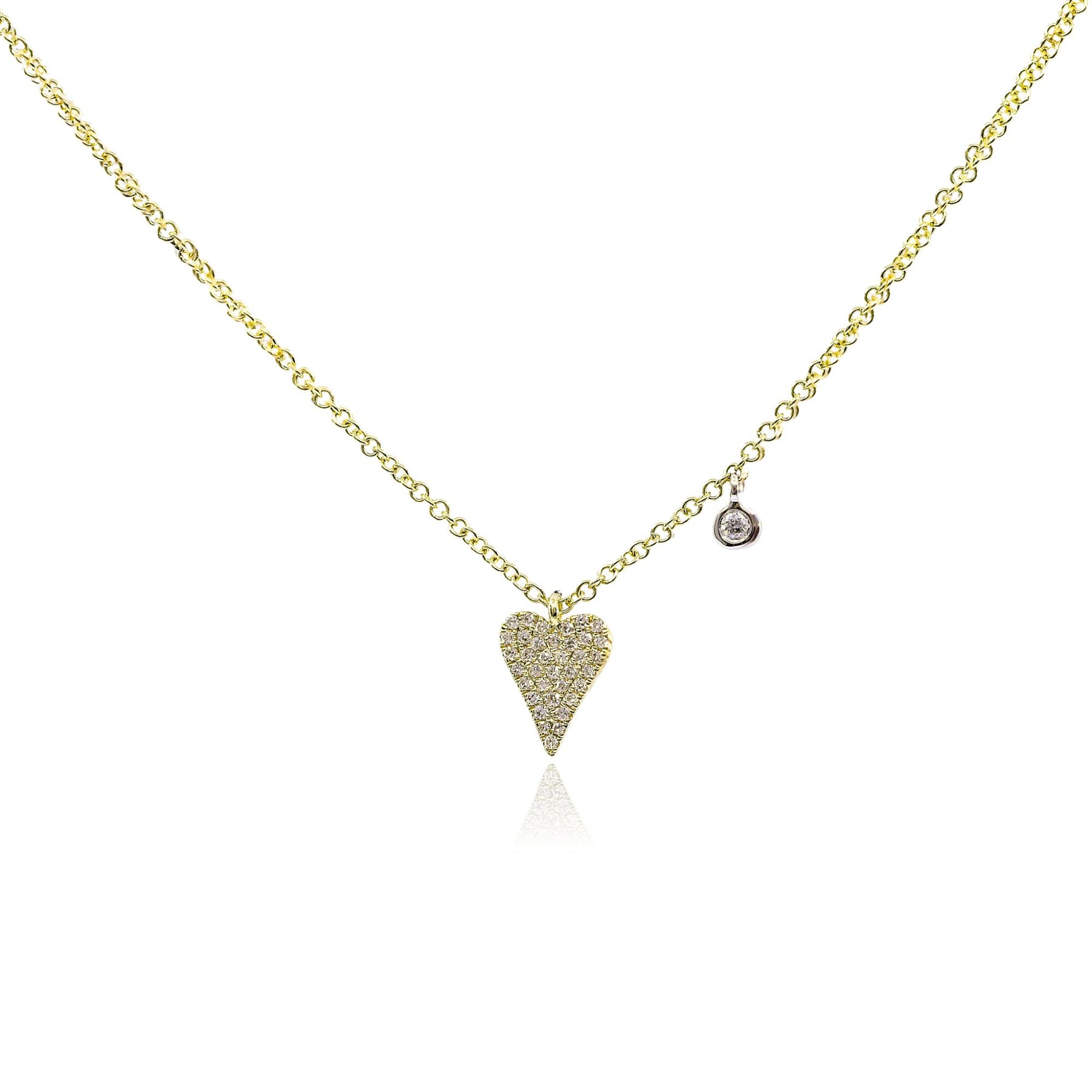 14K YELLOW GOLD DIAMOND PAVE HEART NECKLACE