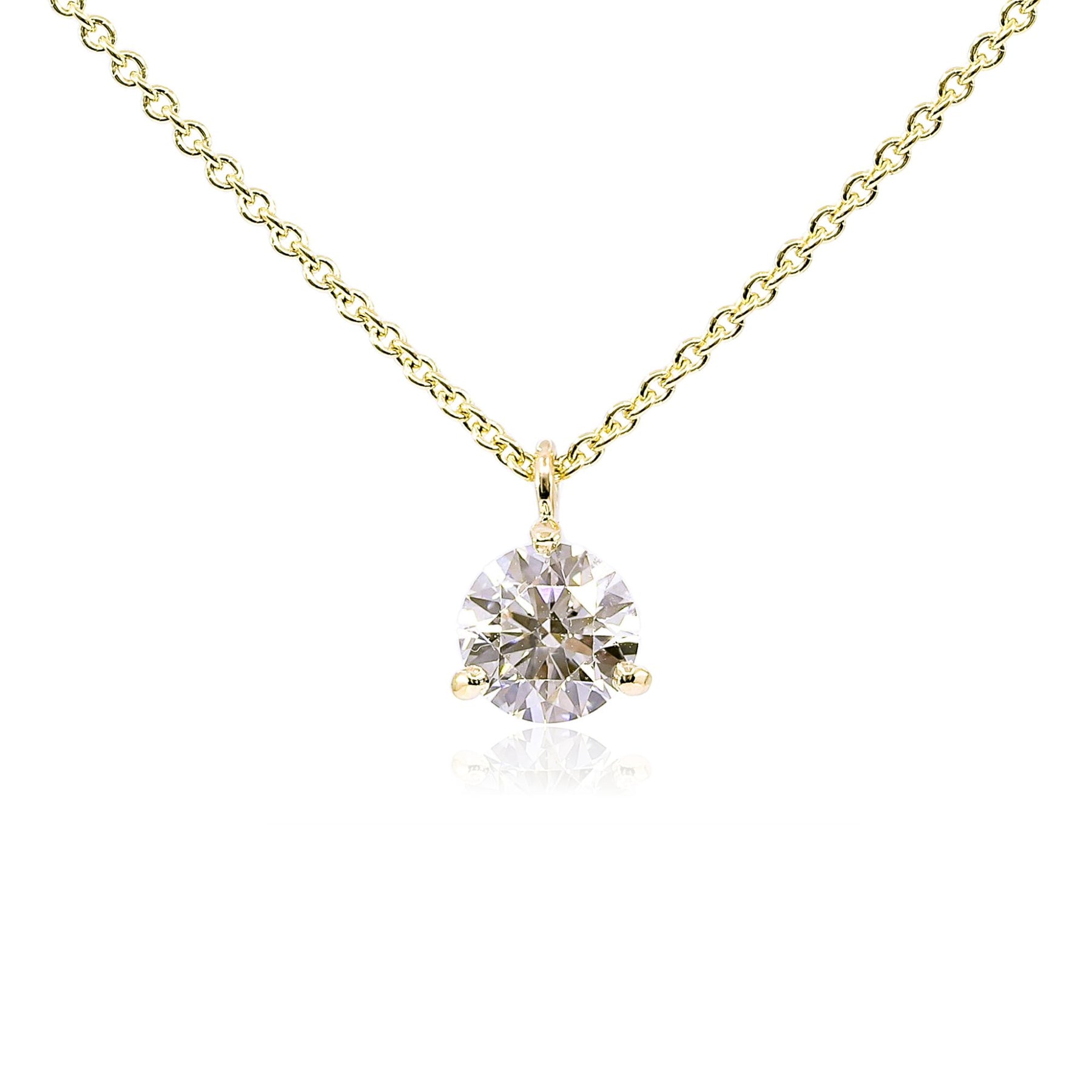 14K YELLOW GOLD ROUND DIAMOND SOLITAIRE PENDANT NECKLACE - 1.05CT