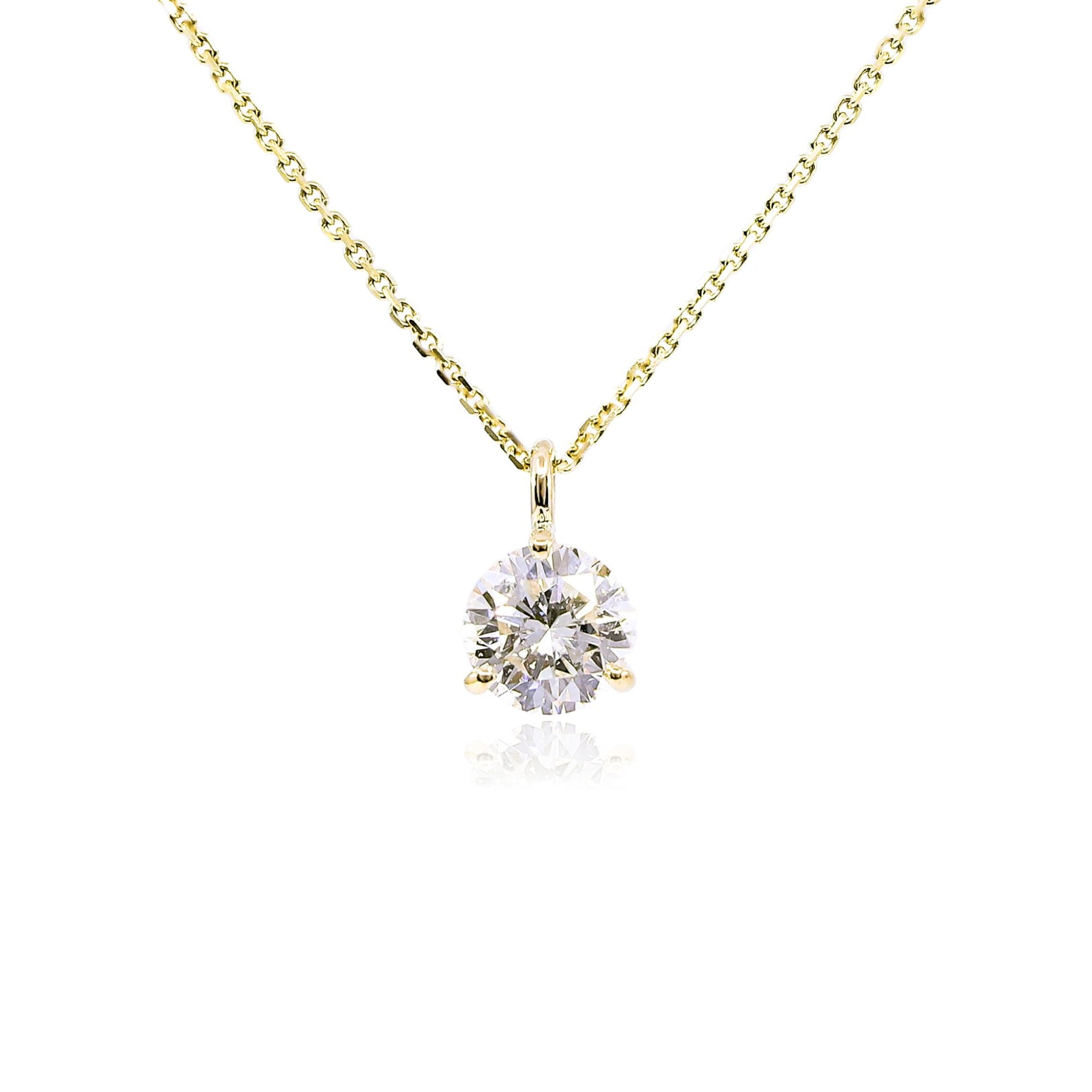 14K YELLOW GOLD ROUND DIAMOND SOLITAIRE PENDANT NECKLACE - 1.09CT