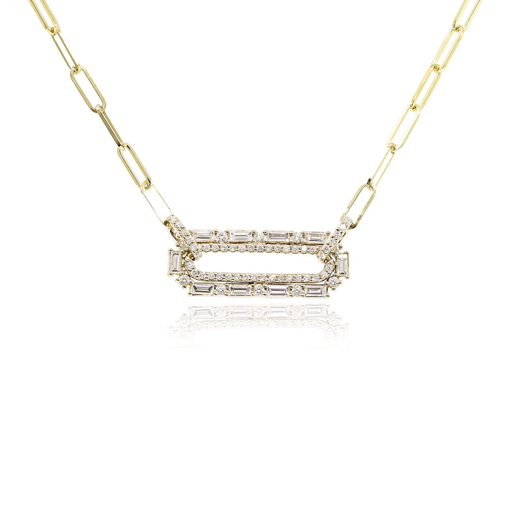 14K YELLOW GOLD DIAMOND BAGUETTE DOUBLE ROW NECKLACE - 0.47CTW