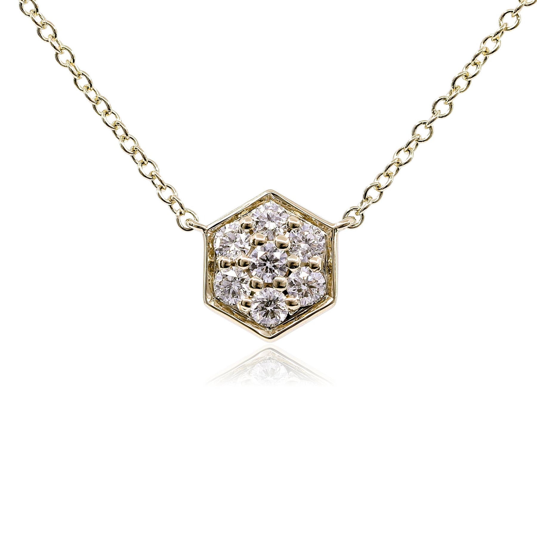 14K YELLOW GOLD DIAMOND CLUSTER HONEYCOMB NECKLACE - 0.31CTW