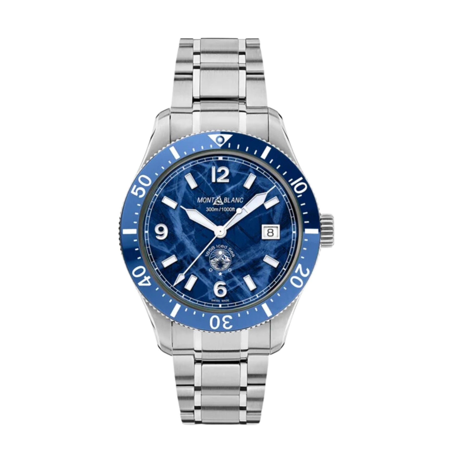 41MM MONTBLANC ICED SEA AUTOMATIC DATE WATCH WITH BLUE GLACIER DATE DIAL