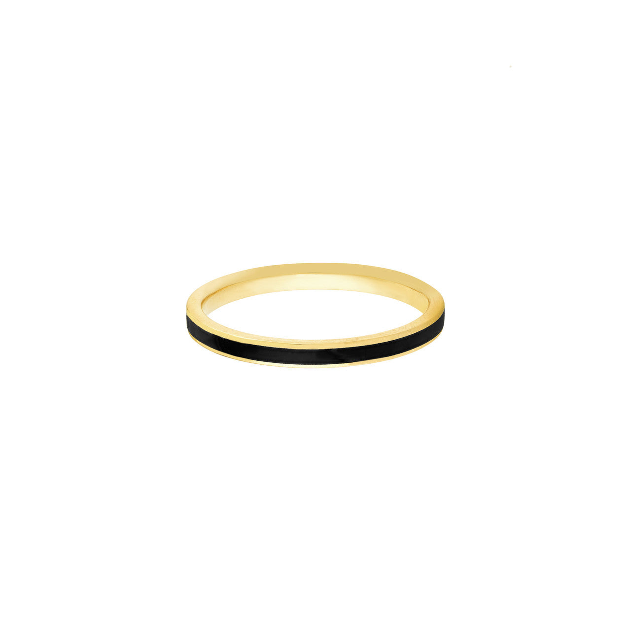 14K YELLOW GOLD 2MM BLACK ENAMEL FASHION STACKING RING