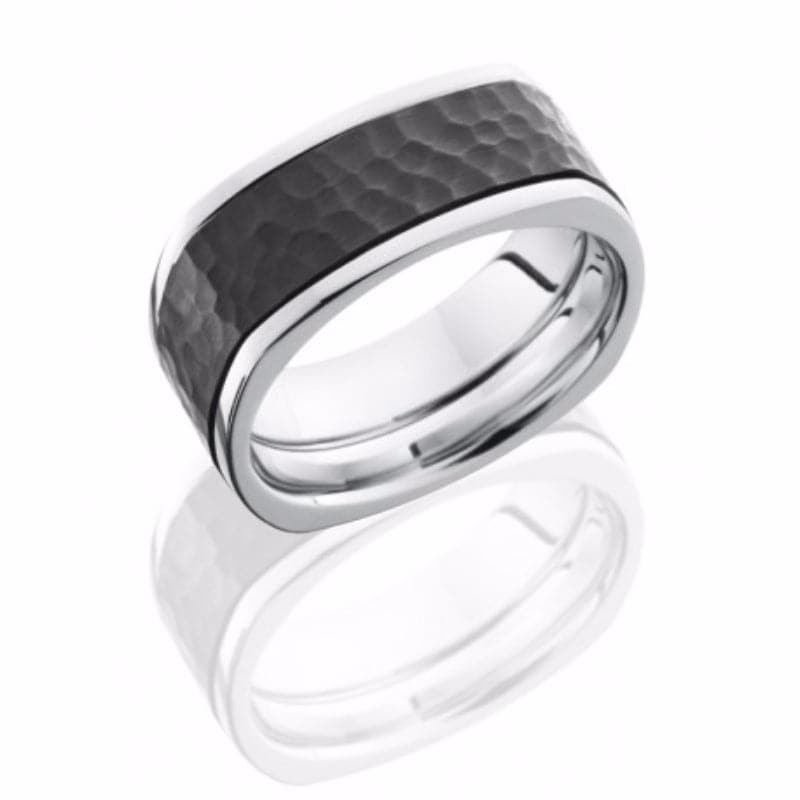 Polished Cobalt Chrome Squared Wedding Band with Hammered Zirconium Inlay