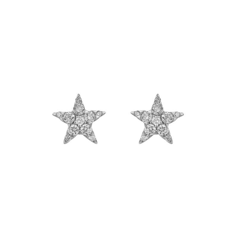 14K WHITE GOLD PAVE DIAMOND STAR STUD EARRINGS 0.18CTW