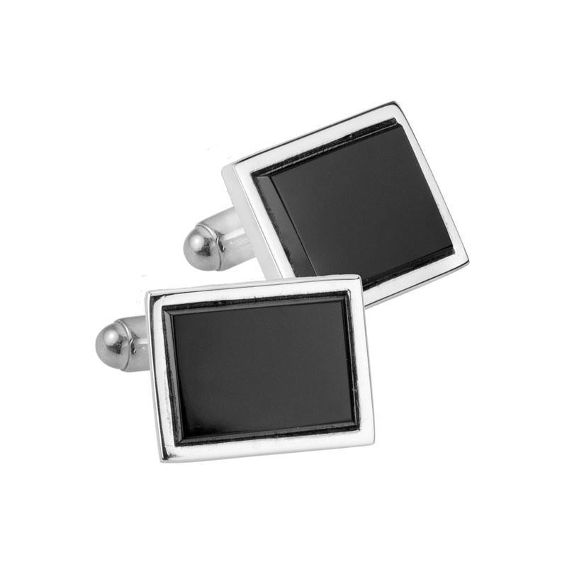 STERLING SILVER CUFFLINKS WITH ONYX CENTER