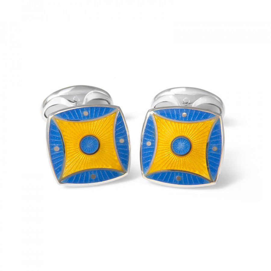 STERLING SILVER SKY BLUE AND BRIGHT YELLOW CUSHION CUFFLINKS