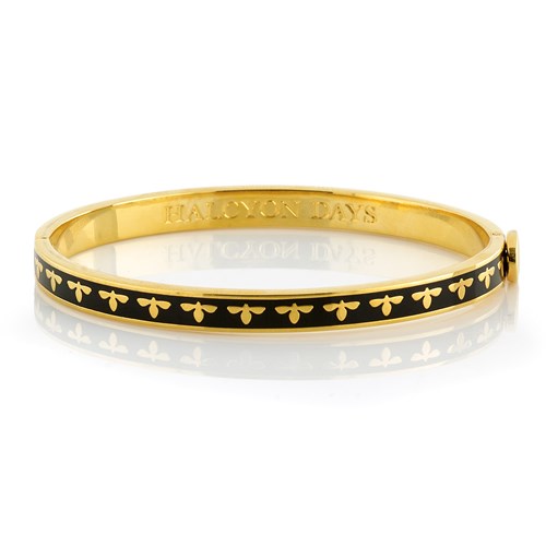 HALCYON DAYS 18K YELLOW GOLD PLATEDE 6MM BEE BLACK ENAMEL BANGLE BRACELET